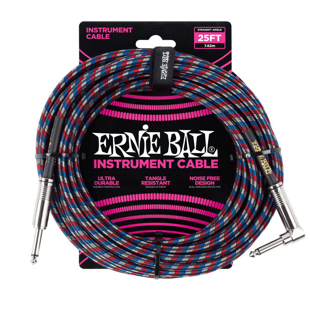 Ernie Ball EB6063 Cable Instrumento Trenzado Jack Recto Acodado 7.62 Metros 1