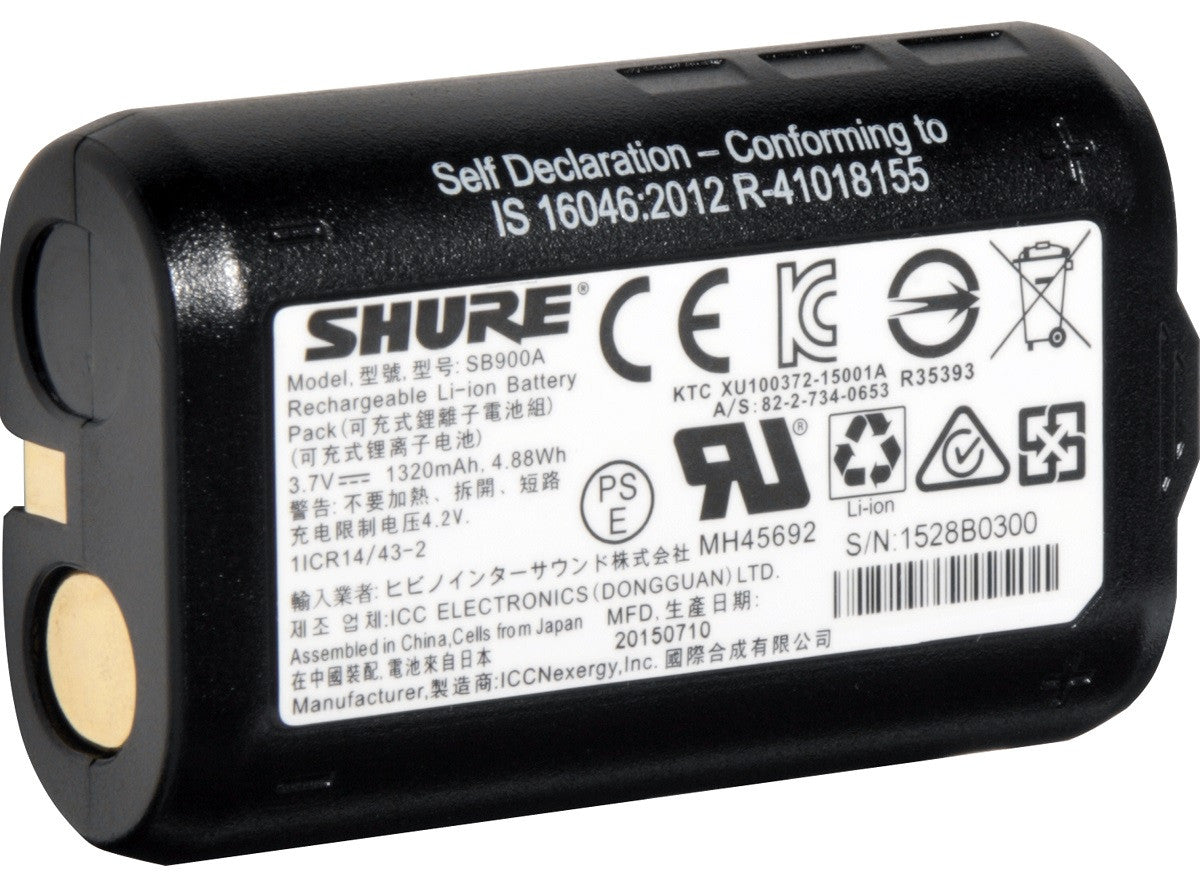Shure SB900B Batería Recargable de Ion Litio para P9RA P10R ULXD UR5 2