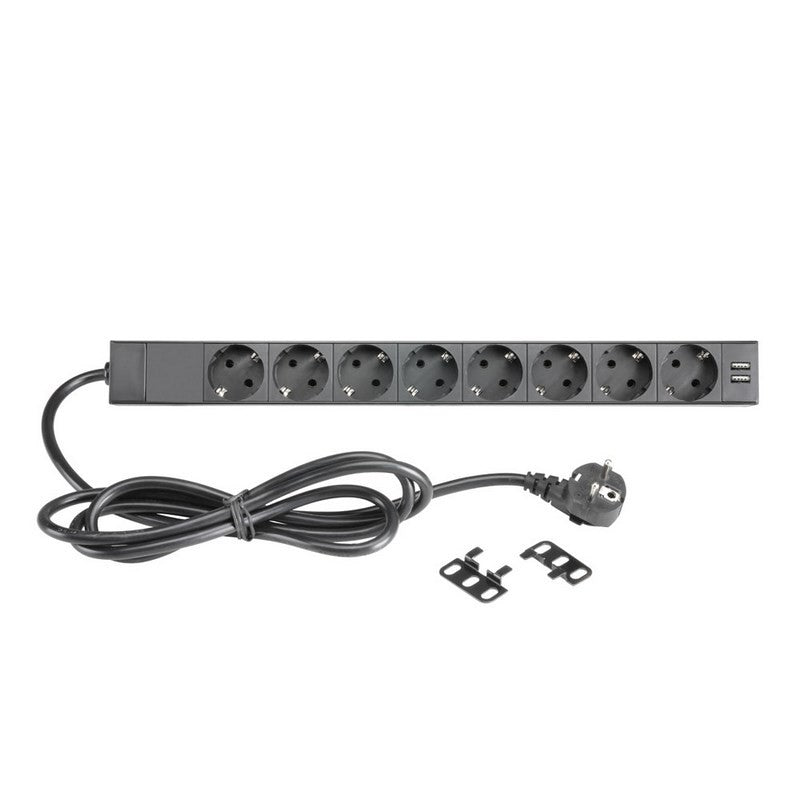 Adam Hall 87471USB Regleta con 8 Conectores de Corriente y 2 USB Formato Rack 1