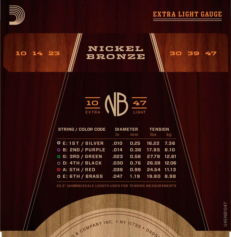 Daddario NB1047 Nickel Bronze Juego Cuerdas Guitarra Acústica Extra Light 010-047 2