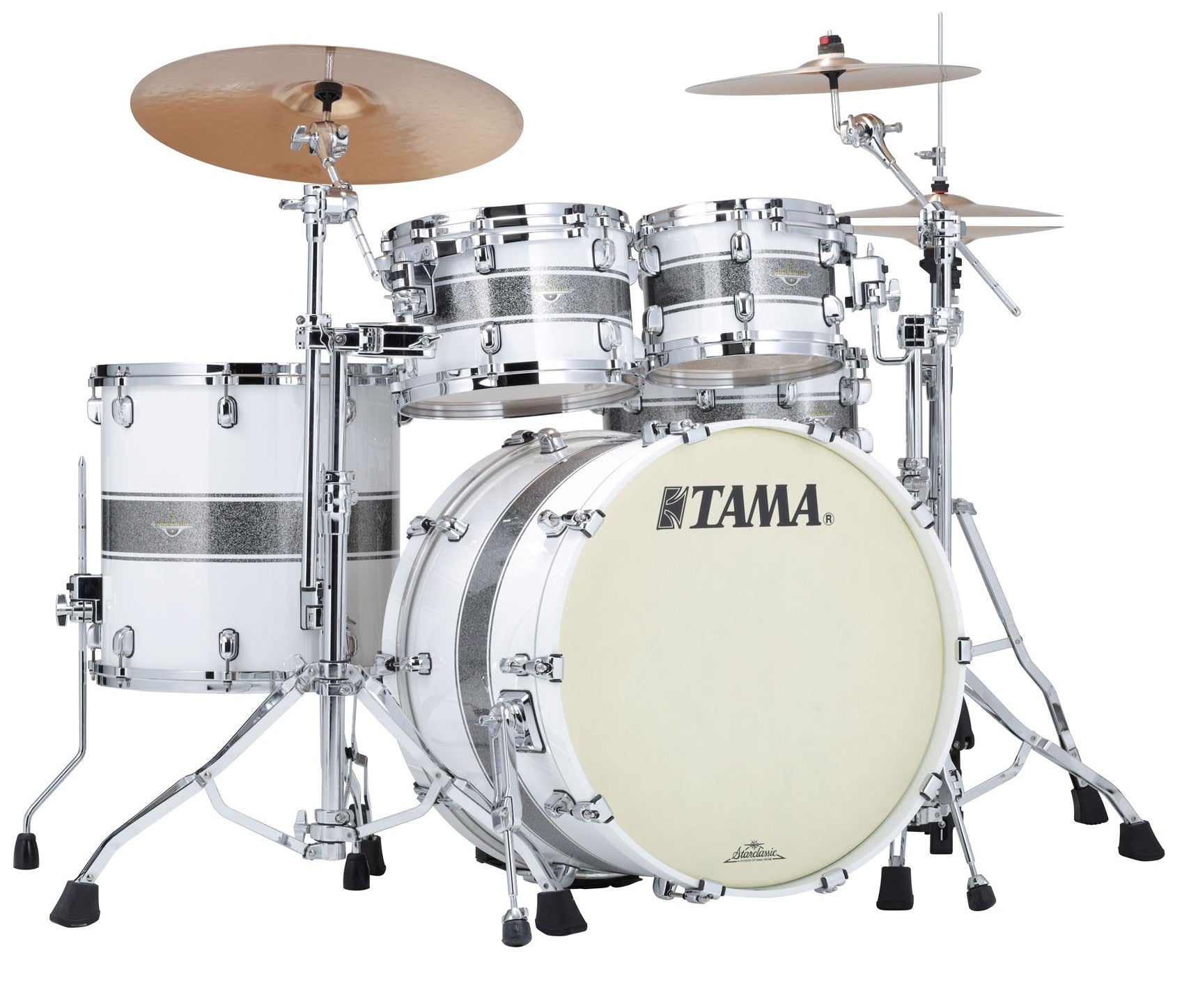 Tama MA42TZS SSR Starclassic Maple Batería Acústica Silver Snow Racing Stripe 7