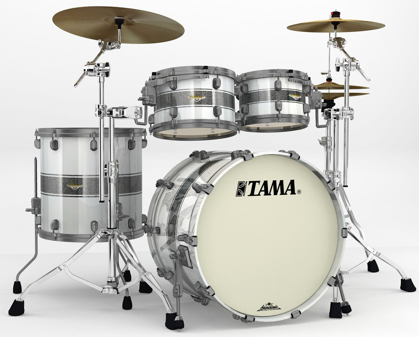 Tama MA42TZUS SSR Starclassic Maple Batería Acústica Silver Snow Racing Stripe 1