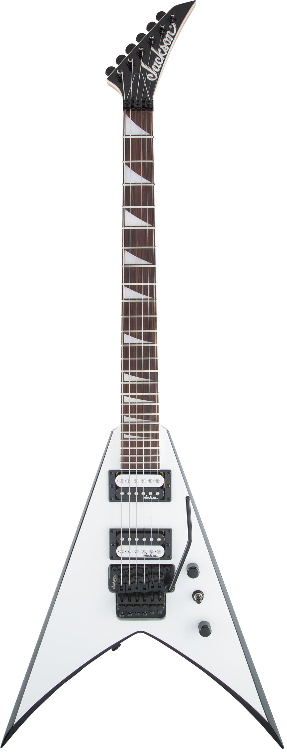 Jackson JS King V JS32 AM Guitarra Eléctrica White with Black Bevels 1