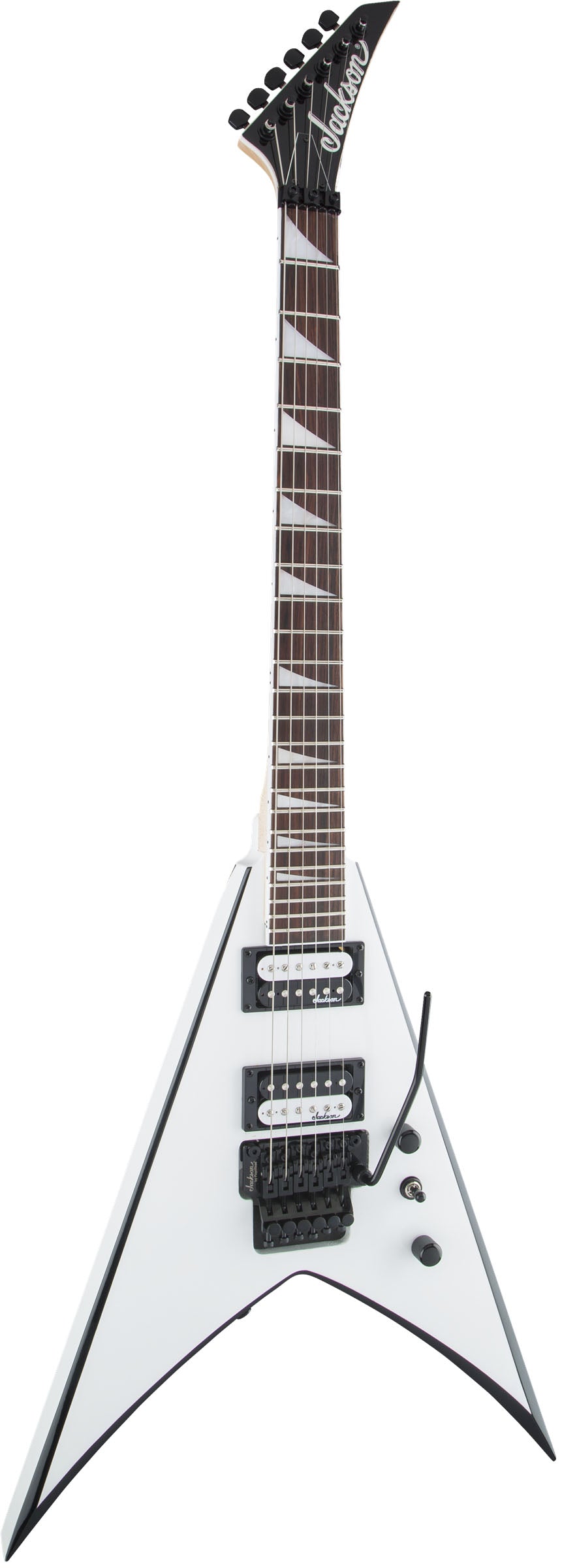 Jackson JS King V JS32 AM Guitarra Eléctrica White with Black Bevels 2