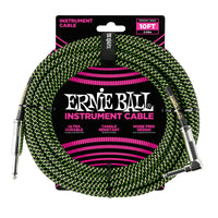 Ernie Ball EB6077 Cable Instrumento Trenzado Jack Recto Acodado 3 Metros Negro y Verde 4