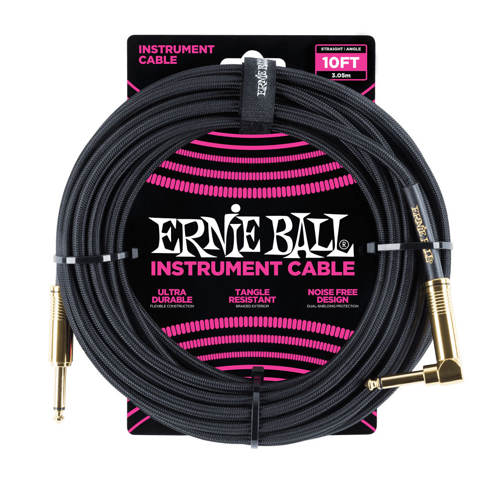 Ernie Ball EB6081 Cable Instrumento Trenzado Jack Recto Acodado 3 Metros Negro 1