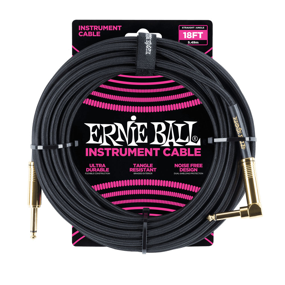 Ernie Ball EB6086 Cable Instrumento Trenzado Jack Recto Acodado 5.5 Metros Negro 1