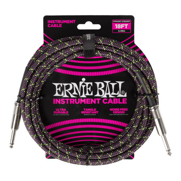 Ernie Ball EB6431 Cable Instrumento Trenzado Jack Recto 5.5 Metros Purple Python 1