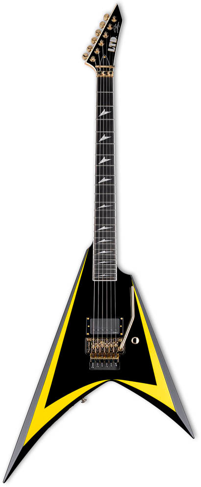 ESP LTD Arrowhead SE Alexi Laiho Guitarra Eléctrica Negra con Rayas Amarillas 1