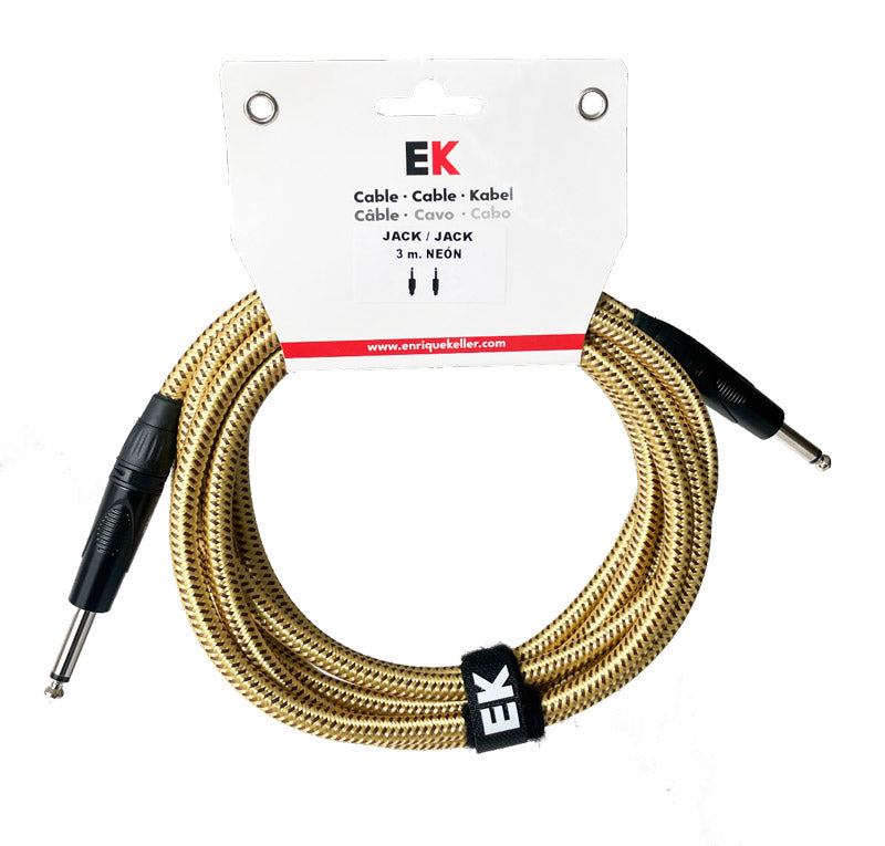Auvisa SFJJ0043N2 Cable Instrumento Jack Jack Neón Tela Trenzada Dorada 3 metros 1