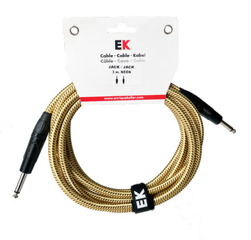 Auvisa SFJJ0043N2 Cable Instrumento Jack Jack Neón Tela Trenzada Dorada 3 metros 1