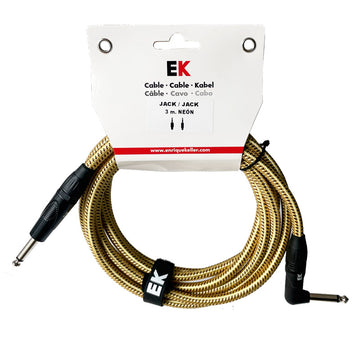 Auvisa SFJJ0133N2 Cable Instrumento Jack Recto Jack Acodado Neón Tela Trenzada Dorada 3 metros 1
