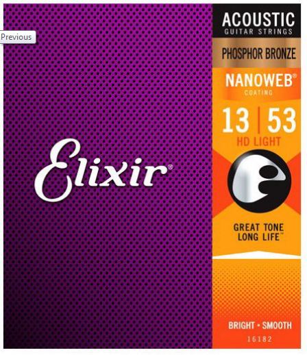 Elixir 16182 Nanoweb Phospor Bronze HD Light Juego Cuerdas Guitarra Acústica 013-053 1