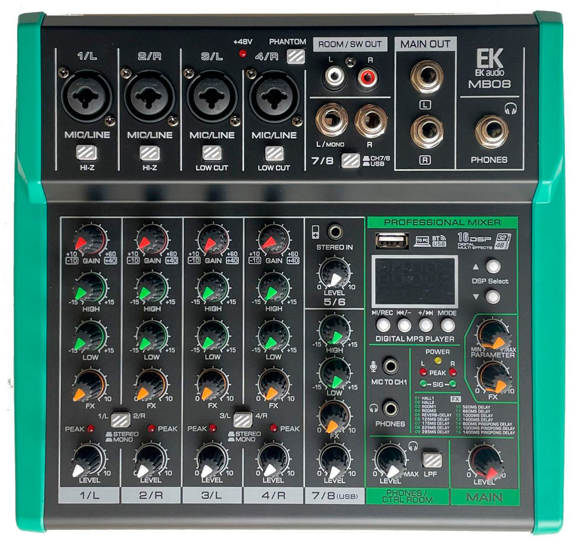 EK Audio MB08 Mesa de Mezclas 8 Canales con Efectos