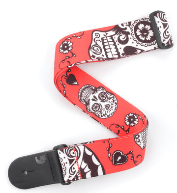 Daddario P20W1414 Polyester Correa Guitarra Sugar Skulls Red 1
