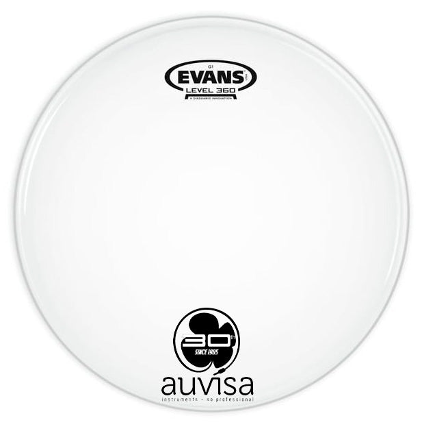 Evans B14G1C Coated Blanco Rugoso Parche 14 Pulgadas con Logo Auvisa. 1