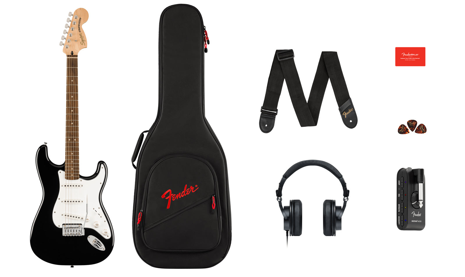 Squier Affinity Stratocaster Mustang Micro Pack IL Guitarra Eléctrica Negra 1