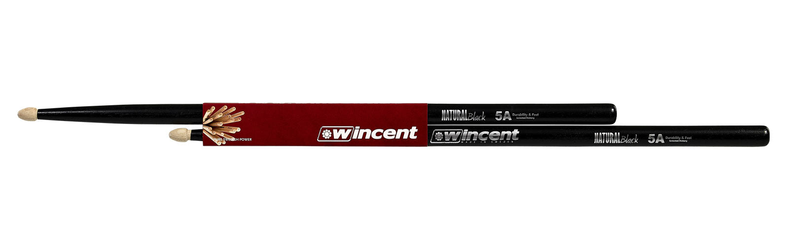 Wincent W84 Hickory 5ACB Baquetas Batería Negras 2