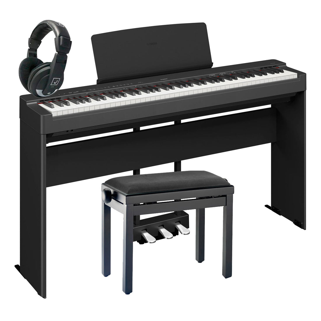 Yamaha -Pack- P225B Piano Digital + Soporte Madera + Pedalera + Banqueta y Auriculares Negro 1