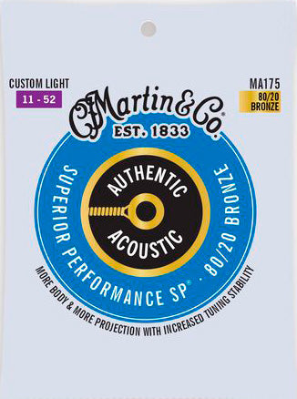 Martin MA175 Authentic SP Bronze 80/20 Custom Light Juego Cuerdas Guitarra Acústica 011-052 1