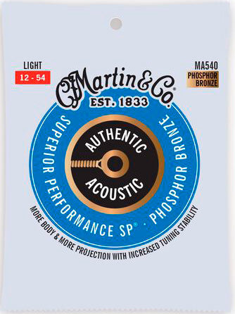 Martin MA540 Authentic SP Phosphor Bronze 92/8 Light Juego Cuerdas Guitarra Acústica 012-054 1