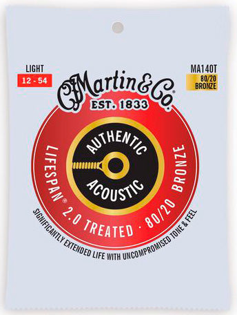 Martin MA140T Authentic Lifespan 2.0 Bronze80/20 Light Juego Cuerdas Guitarra Acústica 012-054 1