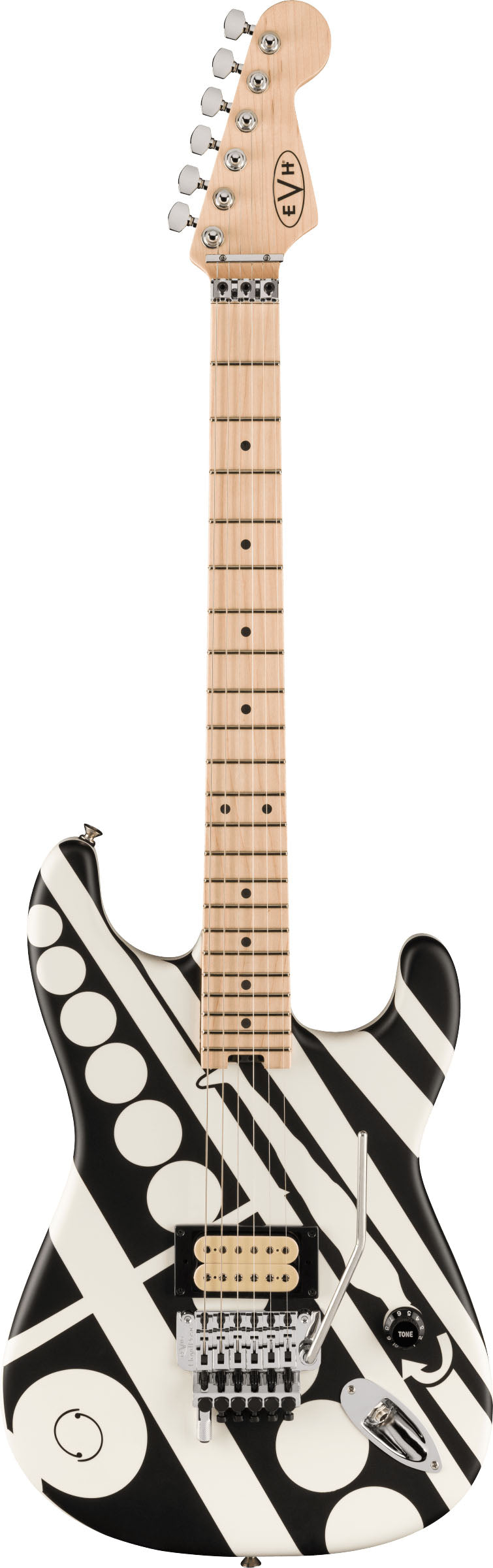 EVH Wolfgang Special Striped Circles MN Guitarra Eléctrica Blanco Negro 1