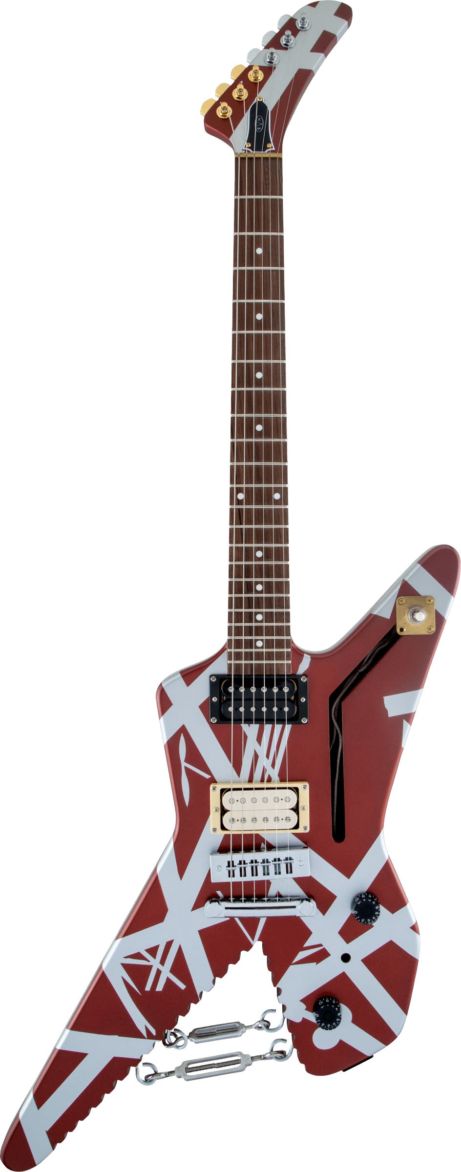 EVH Wolfgang Special Striped Shark PF Guitarra Eléctrica Burgundy con Rayas Plateadas 1