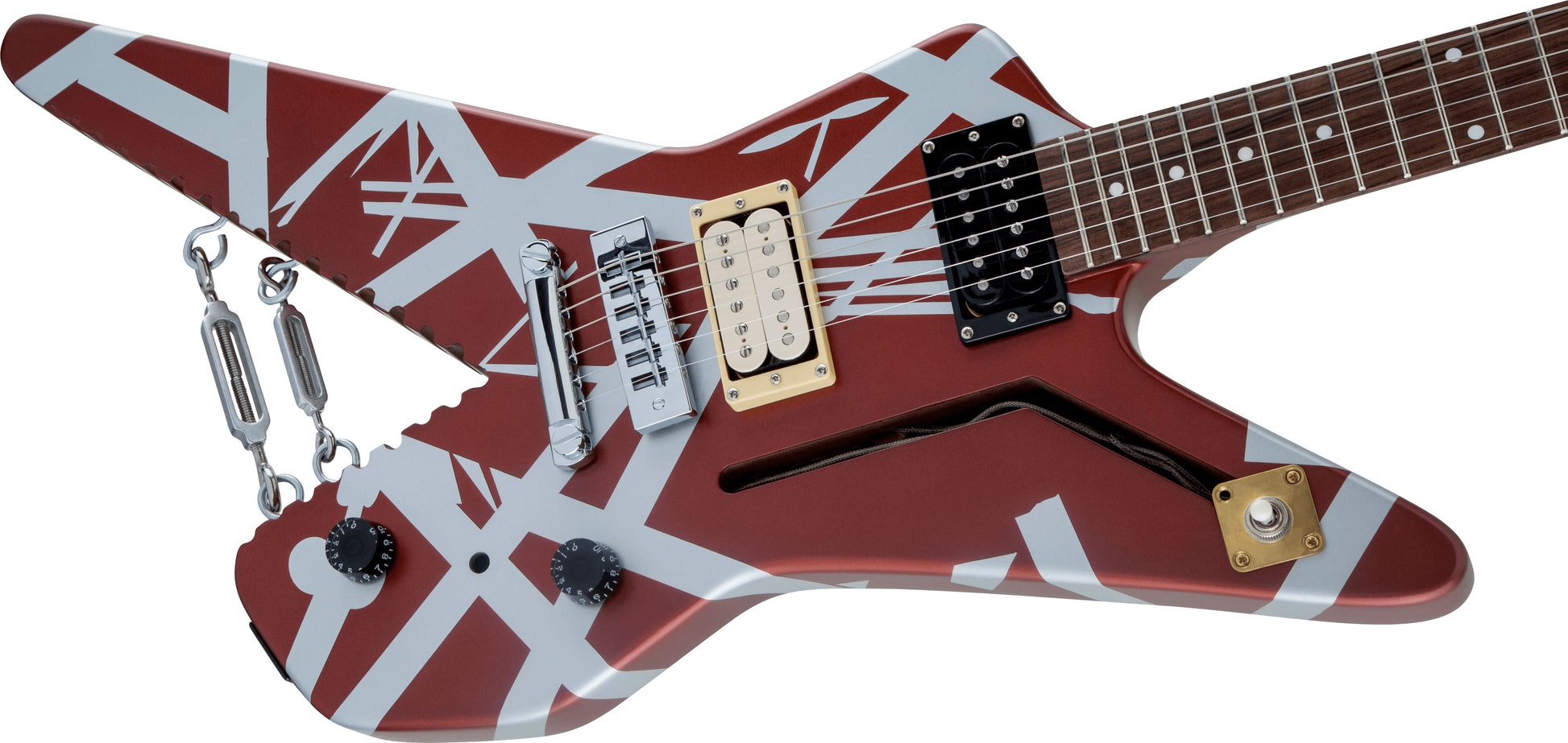 EVH Wolfgang Special Striped Shark PF Guitarra Eléctrica Burgundy con Rayas Plateadas 5