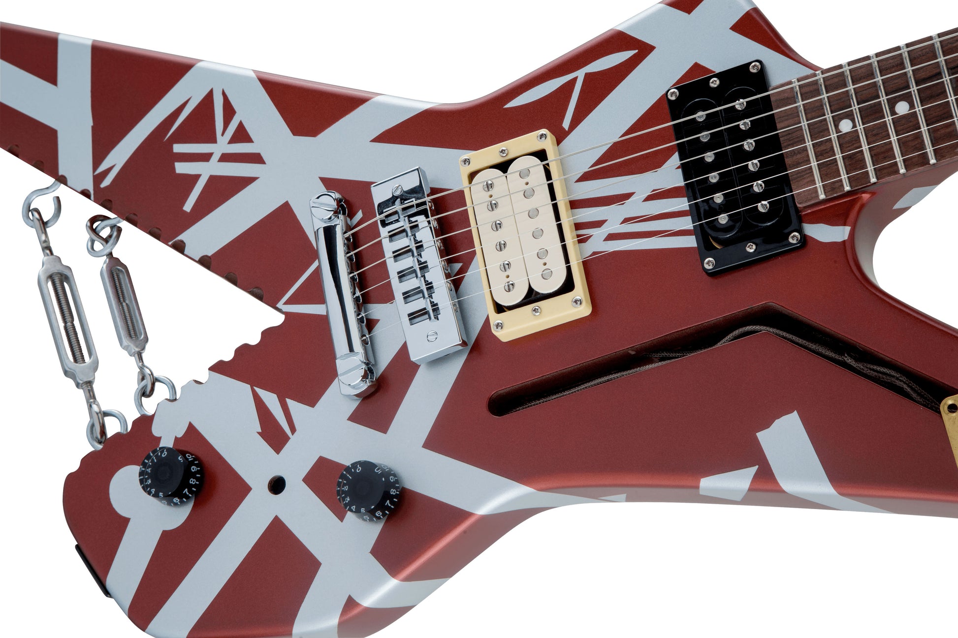 EVH Wolfgang Special Striped Shark PF Guitarra Eléctrica Burgundy con Rayas Plateadas 6