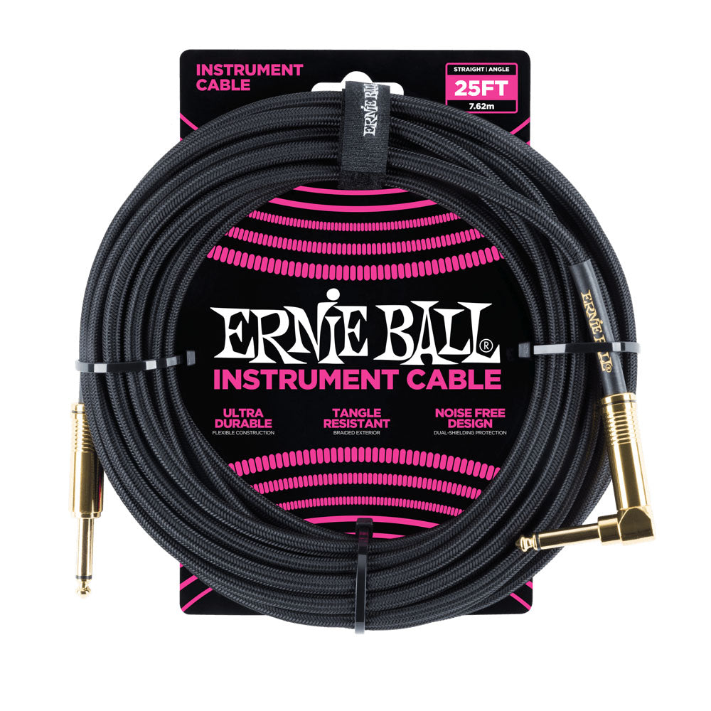 Ernie Ball EB6058 Cable Instrumento Trenzado Jack Recto Acodado 7.62 Metros Negro 1